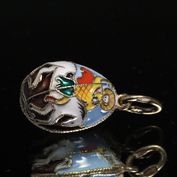 ART NOUVEAU RELIGIOUS CLOISONNE KOKOSHNIK RUSSIAN EGG CHARM PENDANT